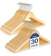 TOPIA HANGER Wooden Coat Hangers 30 Pack, Natural Wood Suit Hangers with Non Slip Pants Bar, 360°...
