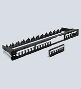 VCE Cat6 Patch Panel 24 Port, 1U Blank Rackmount Panel with Adjustable Rear Cable Management Bar