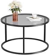 SAYGOER Round Coffee Table Glass Coffee Tables for Small Space Simple Modern Center Table for Liv...
