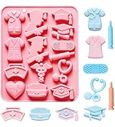 Fchil Silicone Medical Nurse Theme Mold, Pink, 14.8cm x 18.2cm, Graduation Cap Scrubs Stethoscope...