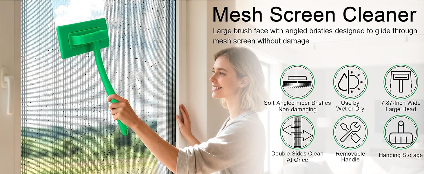 MyLifeUNIT mesh screen cleaner with soft angled bristles for window screen cleaning.