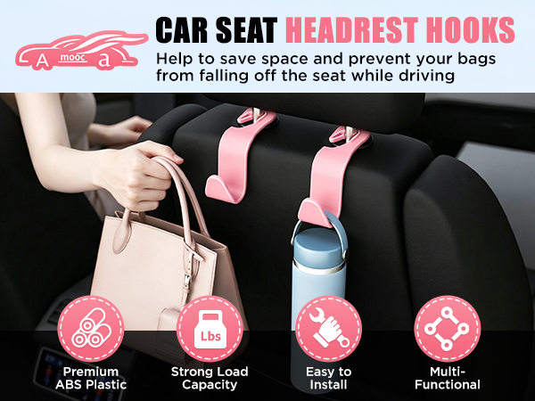 Car seat headrest hooks