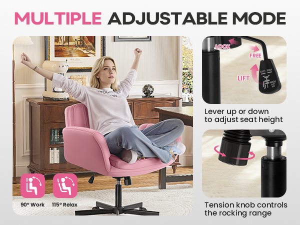 Criss Cross Chair with Wheels & Armrests, Criss Cross Office Swivel Chair, PU Leather Vanity Chair