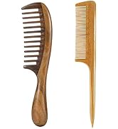 Louise Maelys 2pcs Wooden Wide Tooth Hair Comb Sandalwood Tail Comb for Curly Thick Hair Styling