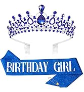 AHONEY Birthday Crowns for Women, Birthday Sash for Girls, Royal Blue Birthday Tiara Rhinestones ...