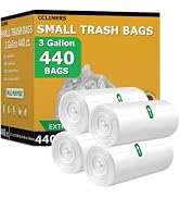 Small Trash Bags 3 Gallon Garbage Bags (440 Count) Bathroom Garbage Bags Clear Plastic Wastebaske...