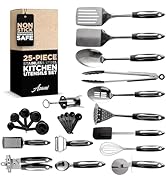 25-Piece Stainless Steel Kitchen Utensil Set | Non-Stick Cooking Gadgets and Tools Kit | Durable ...