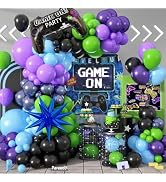 Paready Video Game Balloon Arch, 120 Pcs Blue Purple Green Black Latex Balloon Arch Garland with ...