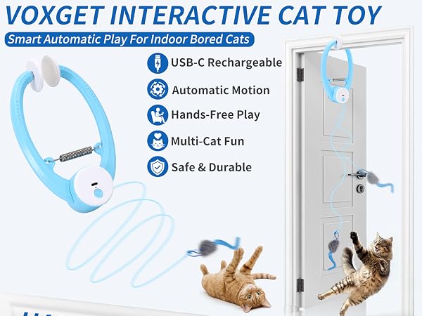 VOXGET Interactive Cat Toys Automatic Fly Feather Wand Indoor Bored Kittens Self Play Hang Toy Chase