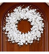 GTIDEA 24" Spring Wreath for Front Door, Artificial Forsythia Flower Wreath with Berries for Home...