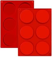 Eoonfirst Red Silicone Muffin Top Pans, 2 Inch Non-Stick Round Baking Molds, 6-Cavity BPA free si...