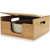 EBIGIC Bamboo Paper Plate Storage,Paper Plate Holders and Dispenser,fit for Kitchen Wall, Counter...