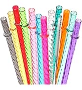 Dakoufish 13 Inch Long Reusable Clear Plastic Replacement Drinking Straws for 32 oz,40 oz & 100 o...