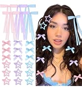 STGDAK 24Pcs Mini Hair Bows for Women Girls Cute Star Hair Clip Ribbon Bows Long Tail Kawaii Star...