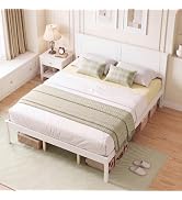 Giantex Wood Queen Size Bed Frame with Headboard, Mid-Century Modern Platform Bed w/Wooden Slat S...