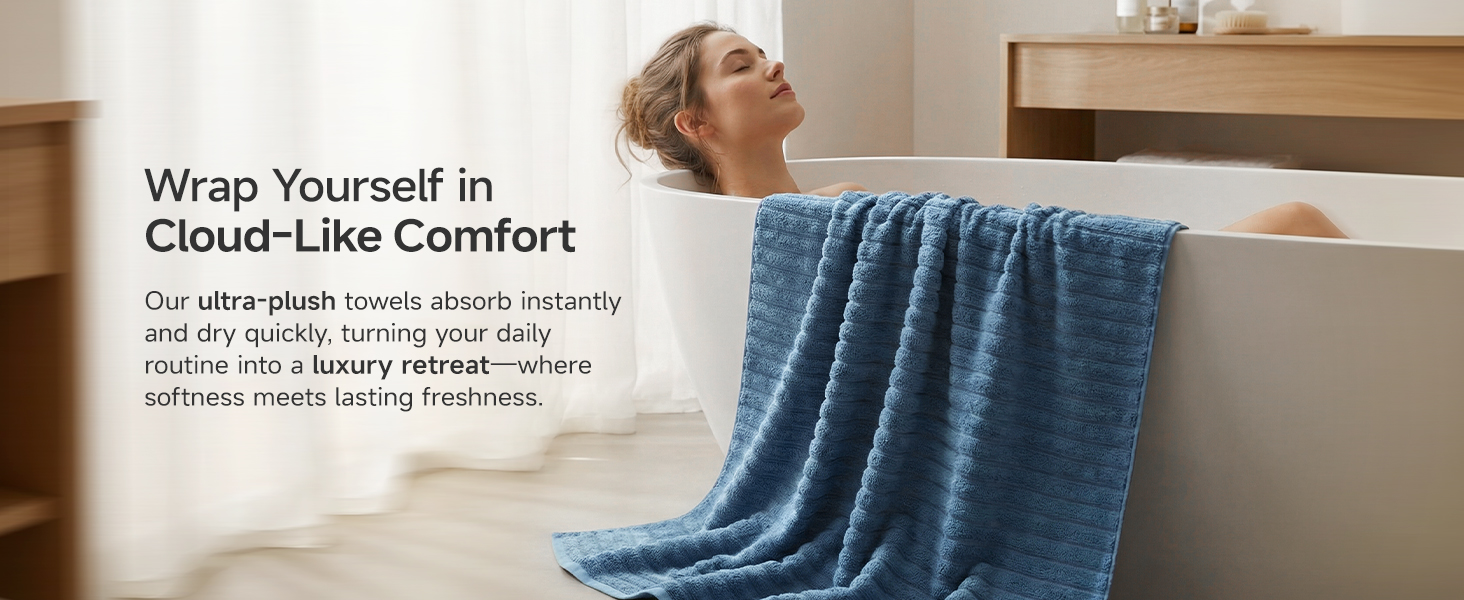 Large Blue Bath Towel Set of 2