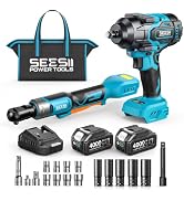 SEESII 1/2" Impact Wrench & 3/8" Ratchet Combo Kit for Auto Repair | 738 ft-lbs brushless impact ...