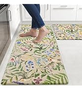 Yinhua Beige Kitchen Mats for Floor Sets of 2, Floral Anti Fatigue Mats for Kitchen Floor Rug Cus...