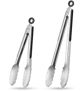 TACGEA Stainless Steel Kitchen Tongs, Silicone Non-slip Grip, Locking Grilling Food Tongs Set of ...
