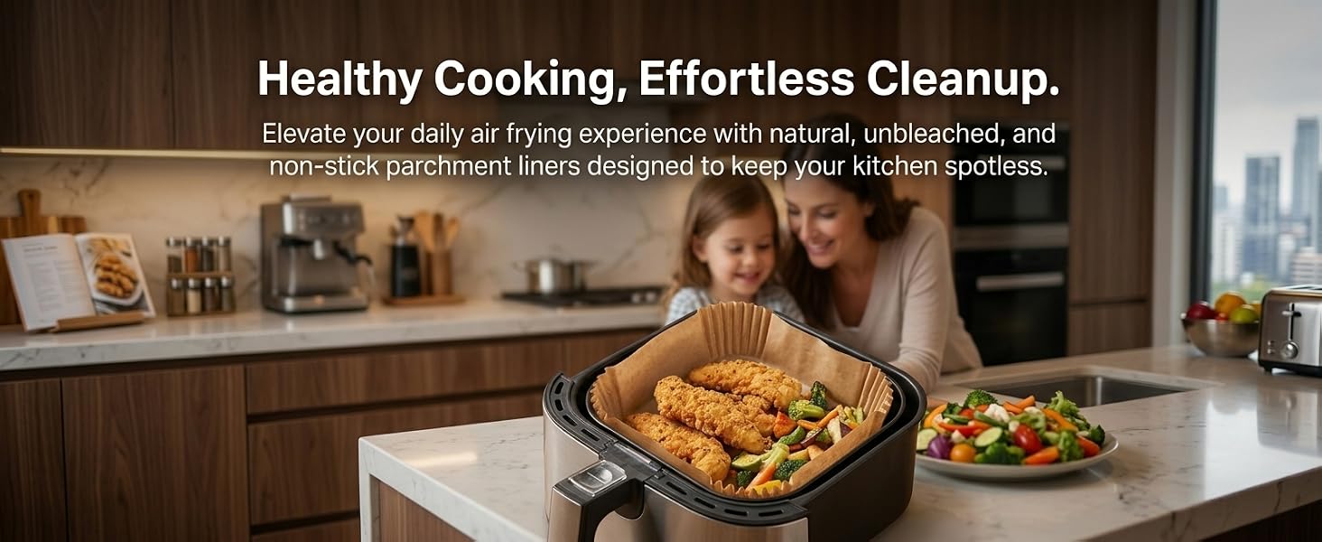 Upgrade your air frying experience with our heavy-duty, unbleached disposable liners.
