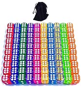 DAGONGREN 100 Pieces 12MM Small 6 Sided Dice Set Translucent Colors Dice, with Black Pouch for Bo...