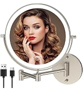 MIROAMZ Rechargeable Wall Mounted Lighted Makeup Vanity Mirror 8 Inch Double Sided 1X 10X Magnify...