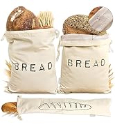 Leafico Reusable Bread Bags – 2 Cotton Storage Bags + 1 Baguette Bag with Food Safe TPU Liner – F...