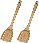 GEEKHOM Bamboo Spatulas for Nonstick Cookware, 13 Inch Wooden Kitchen Utensils, 2 Pack Flat Wood ...