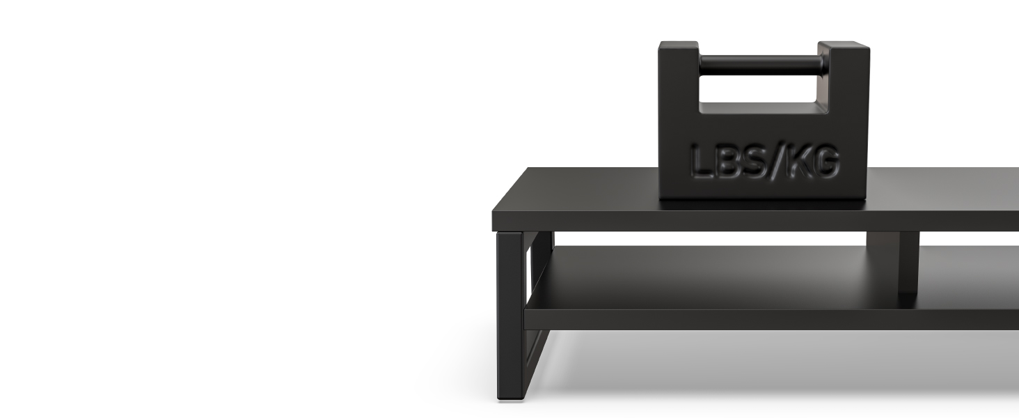 Stabilized desk shelf with central beam supports up to 99 lbs, ensuring lasting monitor stand.