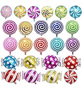 24Pcs Mylar Foil Sweet Candy Balloons 18 Inch Round Lollipop Balloons for Birthday Baby Wedding C...