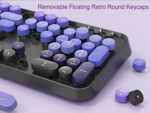 wireless typewriter style keyboard and mouse with retro round keycaps