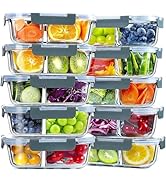 VERONES 10 Pack Glass Meal Prep Containers 2 Compartment Set, 30 OZ Airtight Glass Lunch Containe...