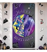 Purple Black Birthday Party Decorations Gothic Door Cover Set with PVC Stickers Halloween Mysteri...