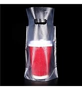 FERENLI 100Pieces Single Drink Cup Holder Plastic Bags for Milk Juice Water Coffee Portable Carri...