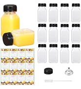 Delphinus 12 Pack 4 Oz Reusable Transparent Plastic Juice Bottles with Lids, Labels & Funnels - S...