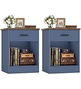 FOTOSOK Nightstand Set of 2, 2-Tier Side Table with Drawer and Storage Shelf, Bedside Table End T...