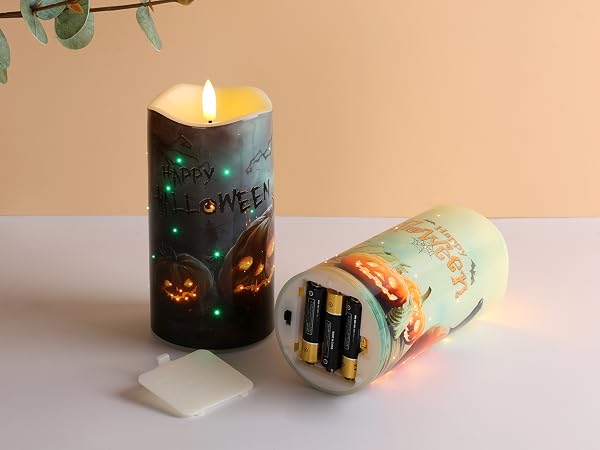 Pumpkin Fiber Optic Flameless Pillar Candles 01