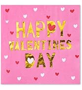WRAPAHOLIC 50Pcs Valentine's Day Paper Napkins - 3-Ply Pink Heart Luncheon Dinner Disposable Pape...