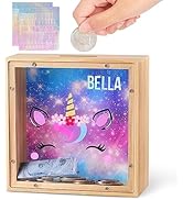 Piggy Bank for Kids, Wooden Money Coin Bank for Boys and Girls, Dinosaur Unicorn Piggy Banks with...