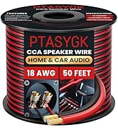 PTASYGK 18 AWG Speaker Wire 50 Feet - 2 Conductor CCA Clear Audio Cable for Home Theater & Car St...