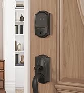 Schlage Encode Plus WiFi Deadbolt Smart Lock in Aged Bronze Finish on front door