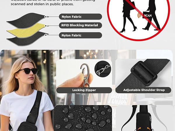 Sling Bag, Crossbody Bag with Zipper Lock