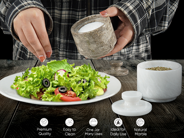 Salt and pepper; salt containers for countertop
