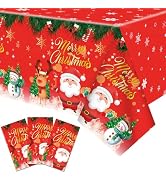 3 Pieces 54 x 108 Inches Merry Christmas Plastic Tablecloth, Disposable Rectangle Holiday Table C...