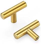 HOME EDIT 10 Pack Gold Cabinet Knobs 2 Inch - Brushed Brass Drawer Knobs Single Hole Gold T Bar H...