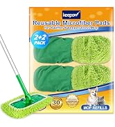 KEEPOW Reusable Microfiber Mop Pads Compatible with Swiffer Sweeper, 4 Pack Dry Sweeping Cloths &...