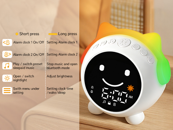 kids alarm clock ok to wake night light white noisy