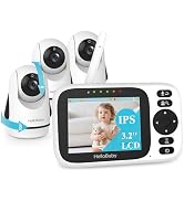 HelloBaby 3.2'' Baby Monitor 3 Cameras, Video Audio Baby Monitor No WiFi, Remote Pan-Tilt-Zoom, E...