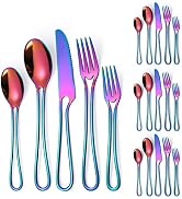A·HOUSEWARE Iridescent Silverware Set 20 Piece Stainless Steel Flatware Sets with Dessert Fork, K...