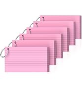 Ciphyfee Index Cards 3x5 Inch With Ring, 300 Count, Ruled Pink Index Card, 180GSM Flash Cards Col...